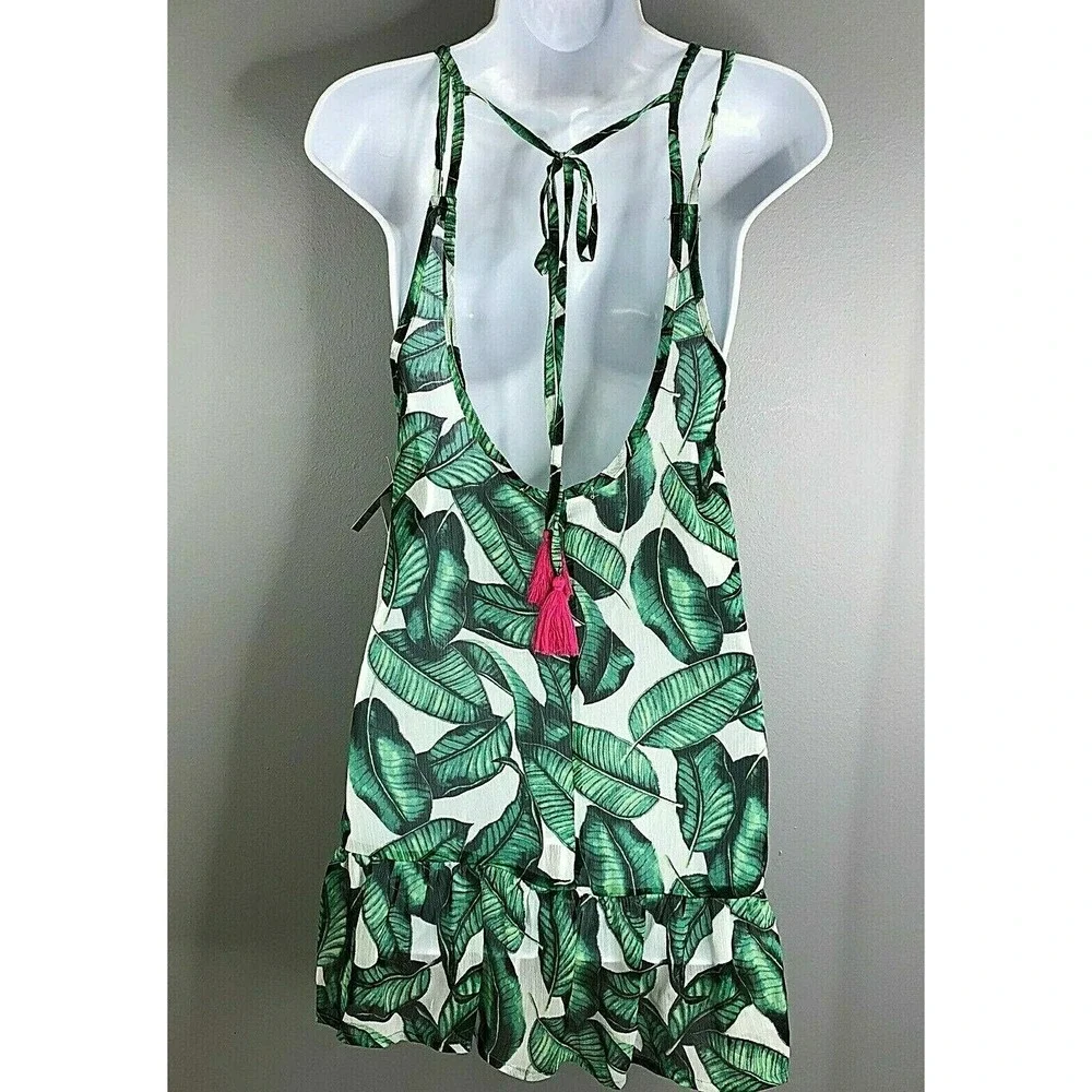 Miken Leaf Print Ruffle Hem‎ Swimsuit Cover-up Dress Women's Size Small NEW